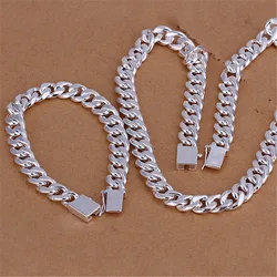 Conjunto de joyería de plata de ley 925 para hombre, pulseras de cadena cuadradas clásicas de 10MM, collar de 20/22/24 pulgadas, regalos de fiesta a la moda, novedad