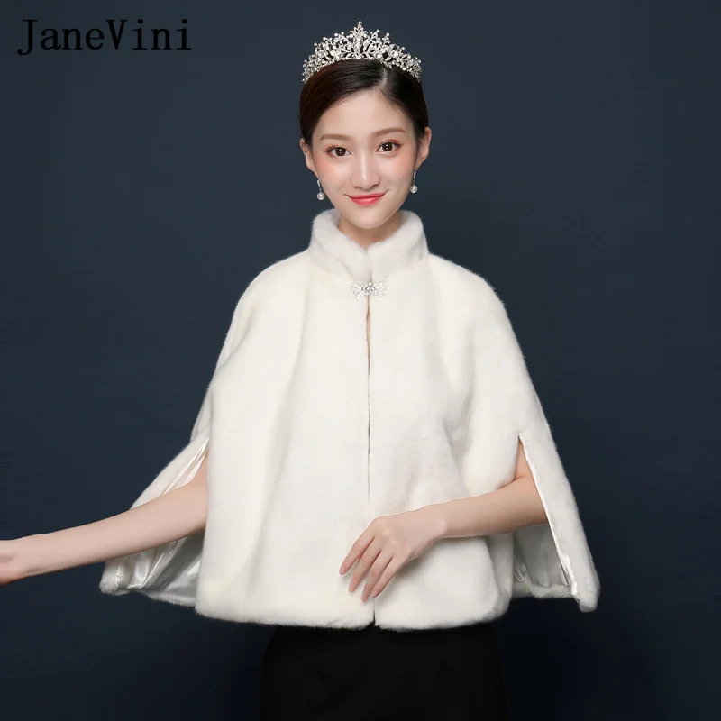 JaneVini 2021 High Neck Women Shrugs Party Shawl Winter Wedding Cape Wraps Bolero Dames Bridal Stoles Stola Elegante Cerimonia