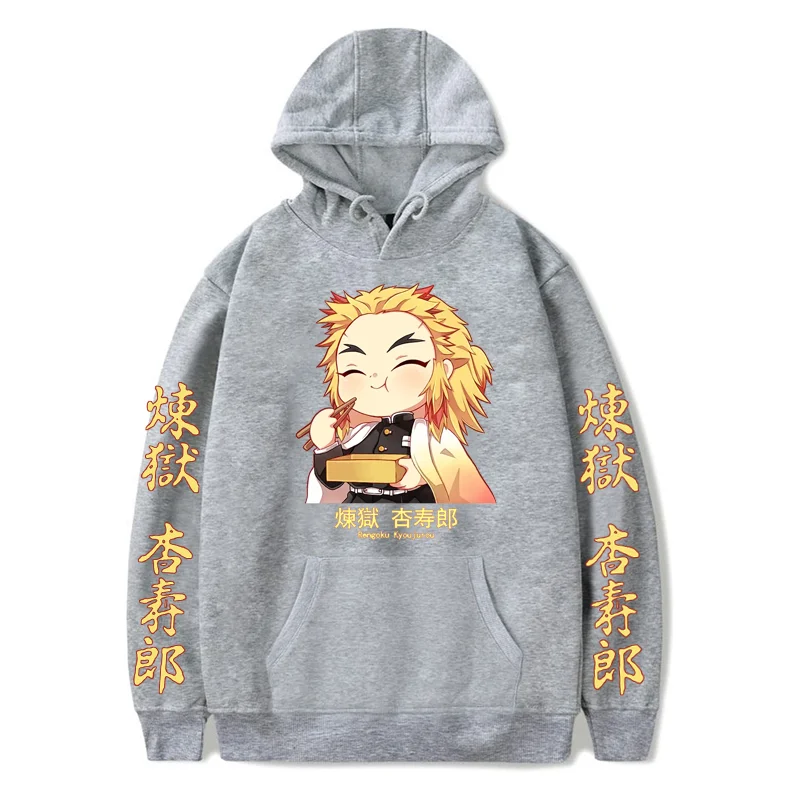 Anime Demon Slayer Hoodies Women Men Sweatshirts Chibi Rengoku Eating Autumn Unisex Pullover Hip Hop Manga Japanese Streetwear