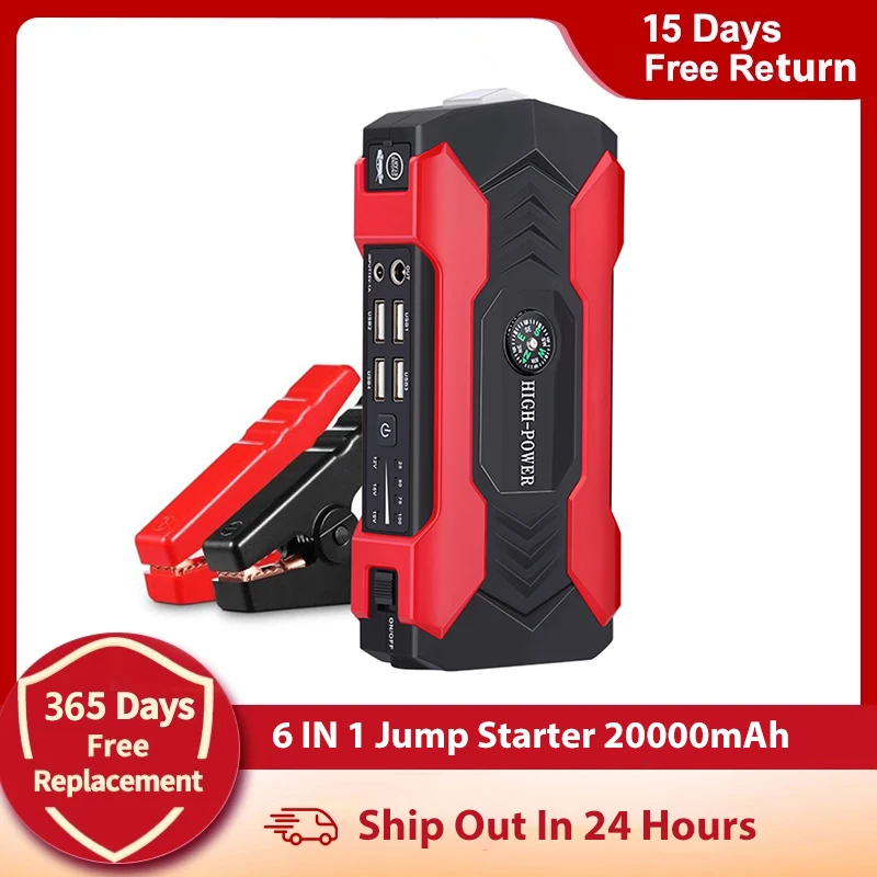 6 In 1 Car Jump Starter 20000mAh Power Bank Portable Car Battery Booster Charger 12V Starting Device Petrol Diesel Car Starter