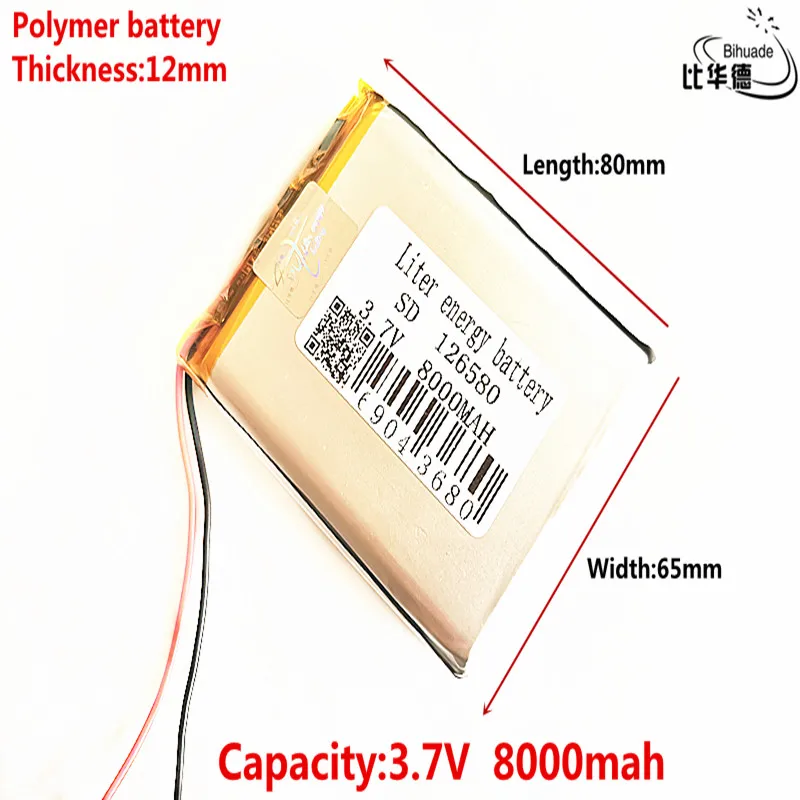 Batería de energía de litio de buena calidad de 3,7 V,8000mAH, 126580 polímero de iones de litio/Li-ion para tableta, pc, GPS,mp3,mp4