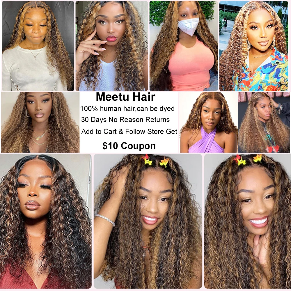 Meetu Curly 5X5 Closure With Bundles P4 27 Highlight Kinky Curly Bundles With Closure 100% Remy Human Hair Bundles With Closure