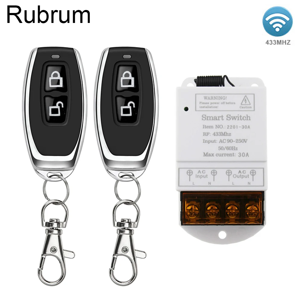 

Rubrum 433MHZ Wireless Remote Switch AC 110V 220V 30A 1CH Relay RF Remote Control Light Switches for Pump Security SystemsRubrum