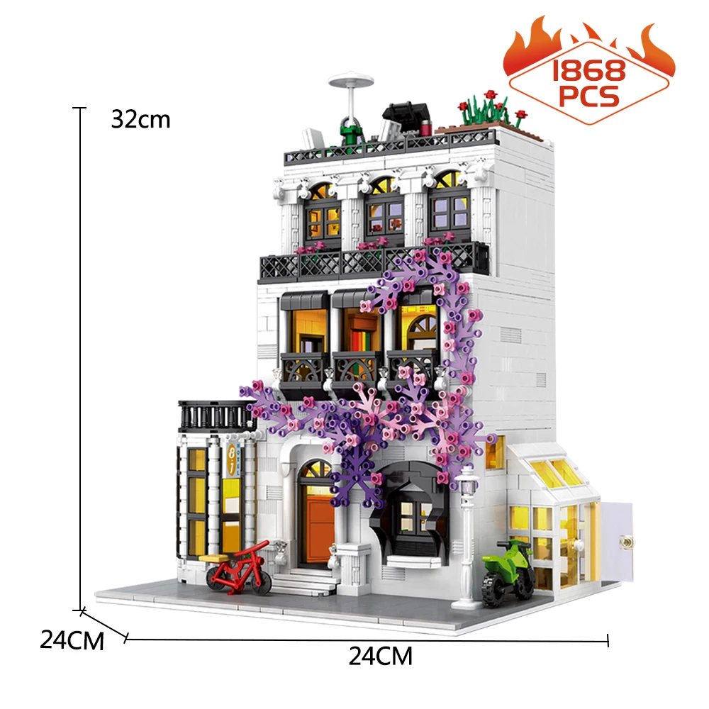 Street View Europe Garden Street Building Blocks Moc European Classical Architecture Bricks Modle With Led Toys For Kid Gift