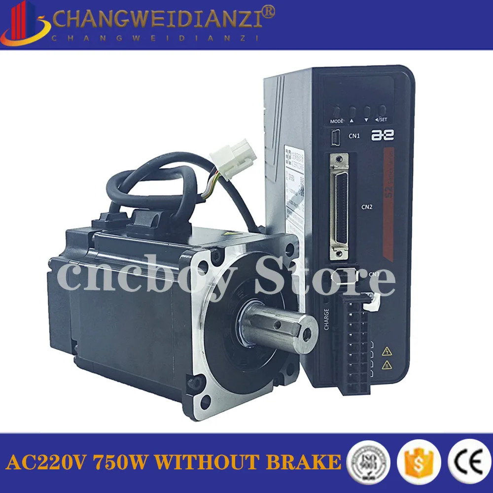 AC 220V 750W 0.75kw Servo มอเตอร์ชุด2.39NM AC มอเตอร์ S2P-5R5AI + AEWL-0808JFB ชุดเบรคเดี่ยว-เปิดแม่เหล็ก/Multi-Turn แม่เหล็ก