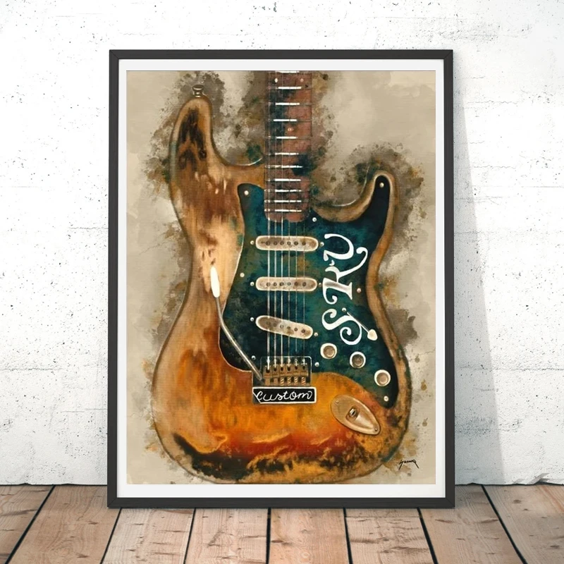 Nordic Style Rock Guitar High Quality Graffiti Canvas Painting Wall Art Posters Prints Picture for Living Room Home Decoration