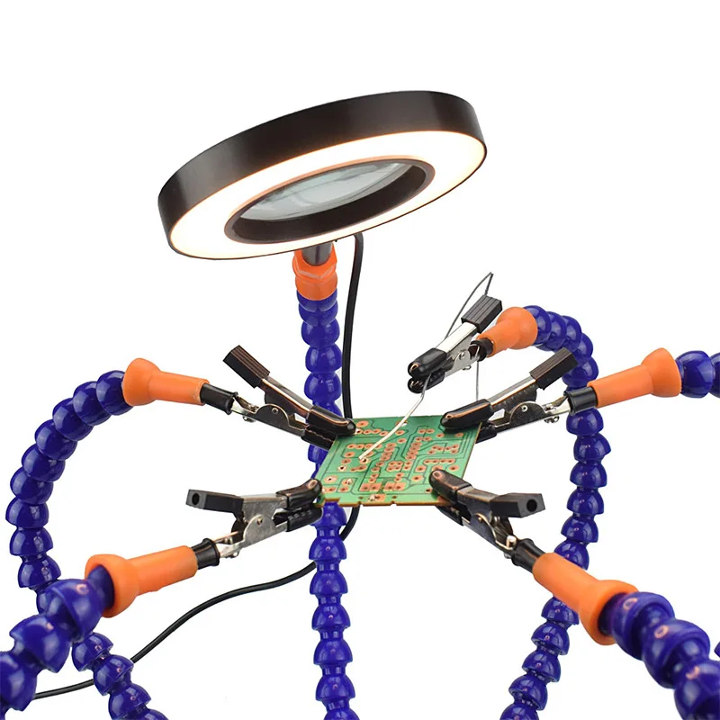 Helping Hand Third Arm Welding Station 6 Flexible Arm USB 3X Magnifiers with Accurate 360 Degree Alligator Clip