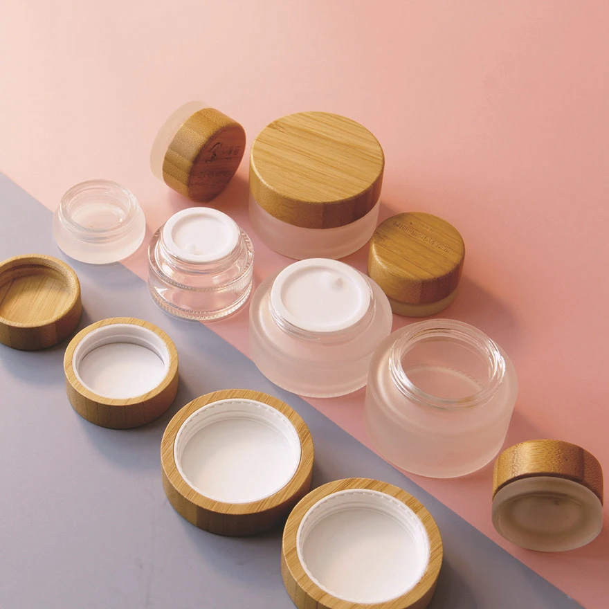 

Bamboo hemp cream jars 5g 10g 30g 50g 100g Natural Frosted Glass Bottle makeup pot cosmetic face cream skin cream container