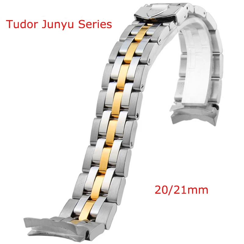 

Ремешок для часов Junyu Series, специальный браслет из нержавеющей стали с пятью бусинами, со сплошной дугой, 20/ 21 мм, складной страховочный браслет с пряжкой