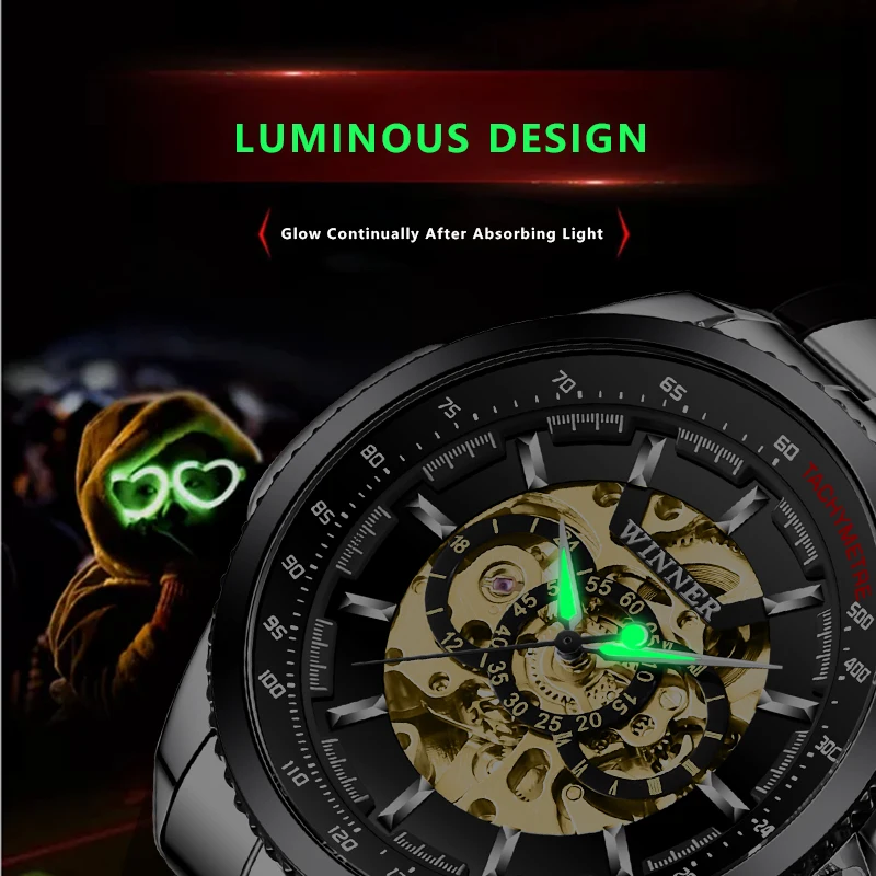 2020 WINNER Watch Luxury Gold Transparent Mechanical Man Wrist Watch Brand Silver Stainless Steel Men Skeleton Automatic Watches