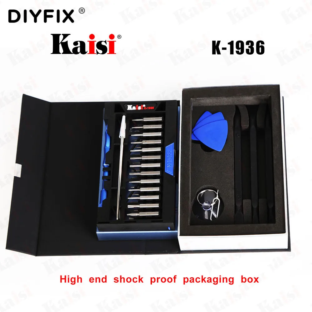 

Kaisi K-1936 Screwdriver Set Magnetic Bits With Anti-static Tweezers Opening Pry Cowbar For Opening Electronics Repair Tool Kit