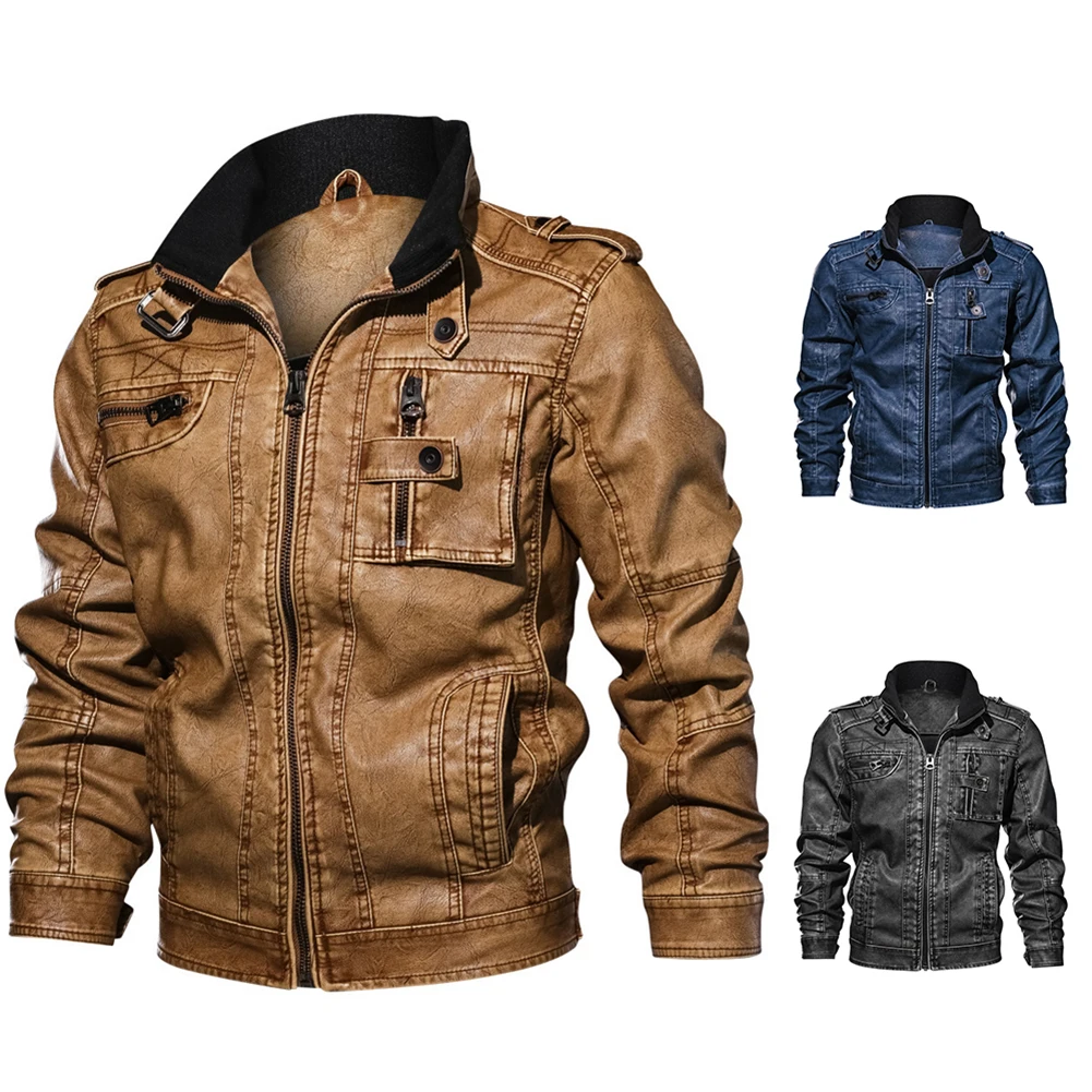 50% HOT SALES!!!Autumn Men Fashion Faux Leather Stand Collar Casual Motorcycle Biker Jacket Coat