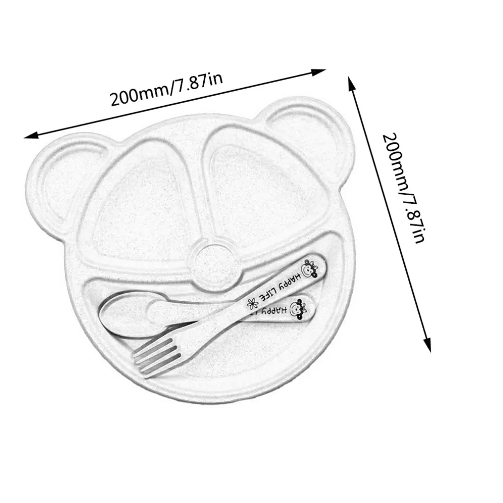 1Set Kids Plate Set Bowl+spoon+fork Feeding Food Tableware Set Cartoon Bear Kids Dinnerware Anti-hot Wheat Straw For Children