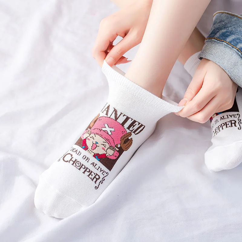 Women\'s Socks Japanese Cartoon Cute Anime One Piece Series Boat Socks Shallow Mouth Straw Hat Cotton Socks Christmas Gift