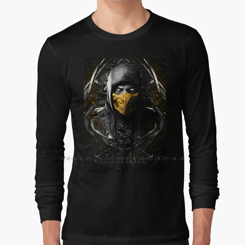 Mortal Kombat X Scorpion 100% Cotton Long Sleeve T Shirt Scorpion Mortal Kombat Gaming Game Shinobi Fire Tee Short Sleeve Long