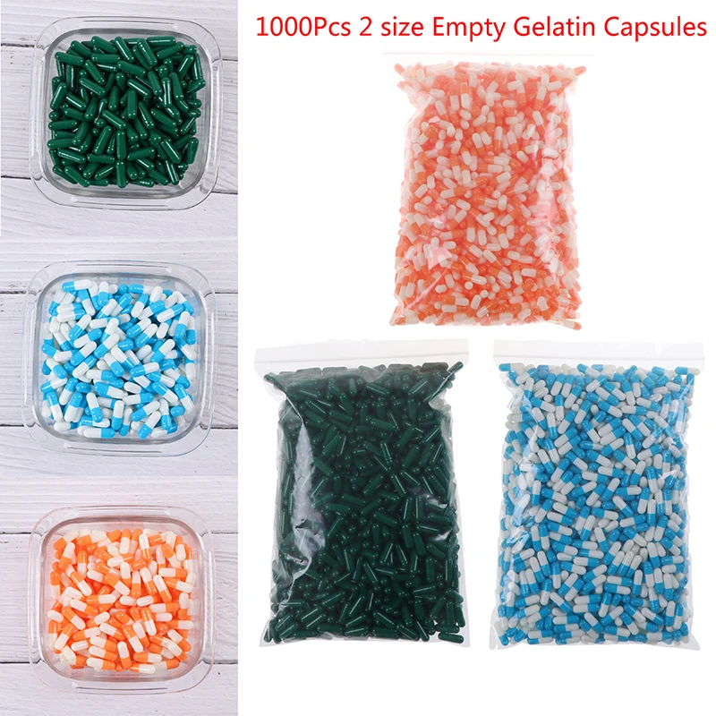 1000Pcs Empty Hard Vacant Gelatin Capsule Size 0#/1#/2# Gel For Medicine Pills Refill Storage