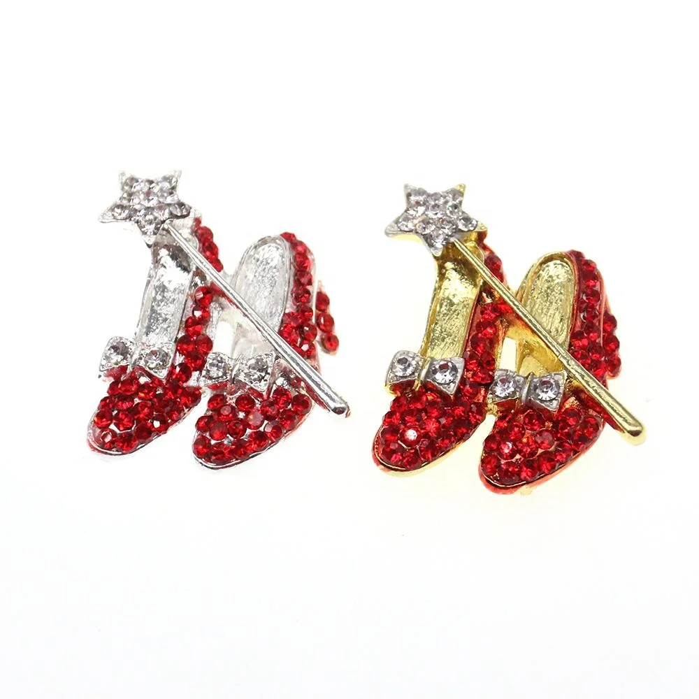 Women's Crystals Red High-heeled shoes Christmas Star Brooch Pin For For Lady Gift