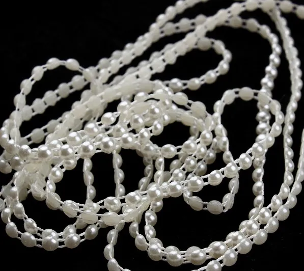 5 Yard/Lot 4mm ABS White Imitation Pearl Plastic Flatback Beads Chain Trim Sew On Wedding Patry Jewelry Findings Craft