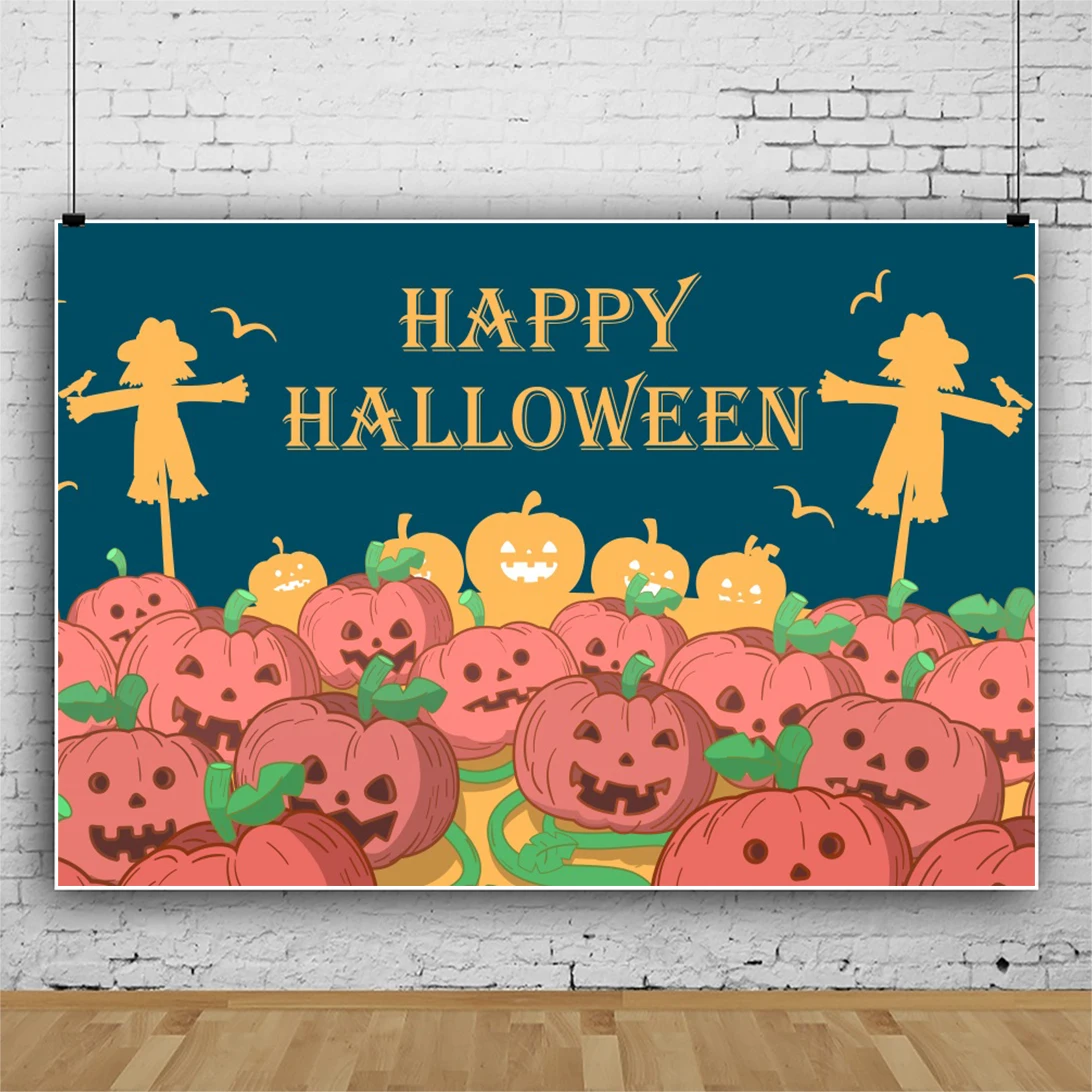 Laeacco Cartoon Pumpkin Lantern Happy Halloween Decor Photography Background Baby Child Photozone Poster Banner Photo Backdrops