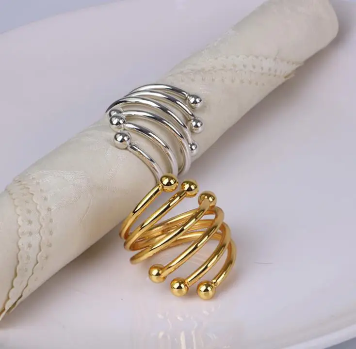 Spring Double Bead Napkin Ring Western Food Napkins Rings Gold Silver Hotel Home Table Trinkets Towel Holder Buckle Decor SN3972