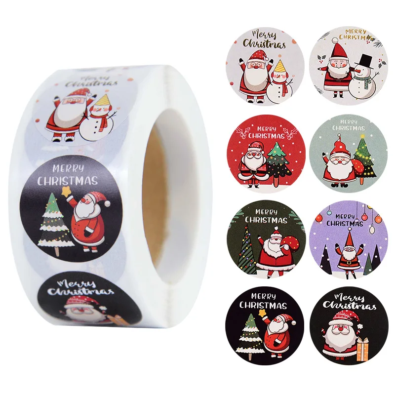 500Pcs 1inch Merry Christmas Stickers Cute Snowman Santa Candy Bag Sealing Label Stickers For Xmas Party Gift Packing Decor Noel