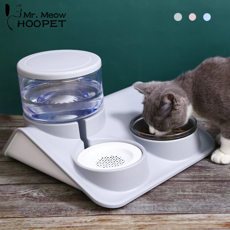 

Hoopet 2-1n-1 Cat Bowls Automatic Feeder 1.8L Double Fountain Water Drinking Purifier Pet Drink Products Food Container Tray