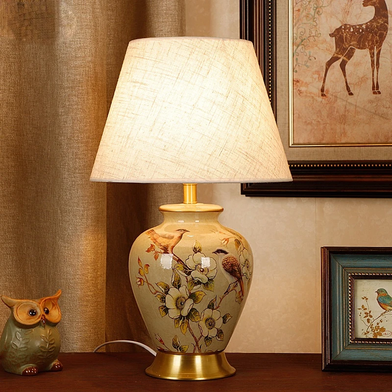Retro Vintage Flower and Bird Ceramic Table Lamp For Living Room Study Bedroom Chinese Style Home Decor Bedside Lamp