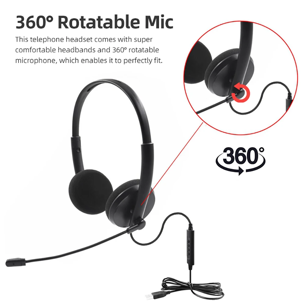 سلك USB سماعة رأس لمركز الاتصال مع إلغاء الضوضاء 360 درجة تدوير هيئة التصنيع العسكري الأعمال نقل يدوي سماعة لأجهزة الكمبيوتر مكتب المنزل
