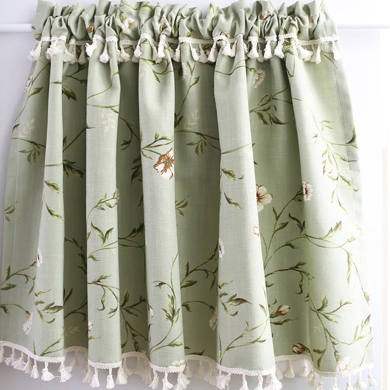 

130x70cm American cotton linen green floral half curtain household small kitchen Semi-shading short curtain not contain rod