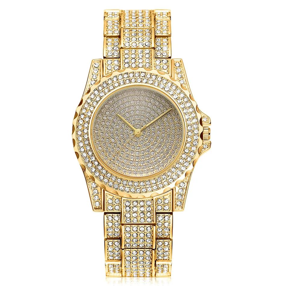 2021 Top Fashion Reloj Mujer European And American Most Popular Luxury Gold Full Diamond Stainless Steel Business Ladies Clock