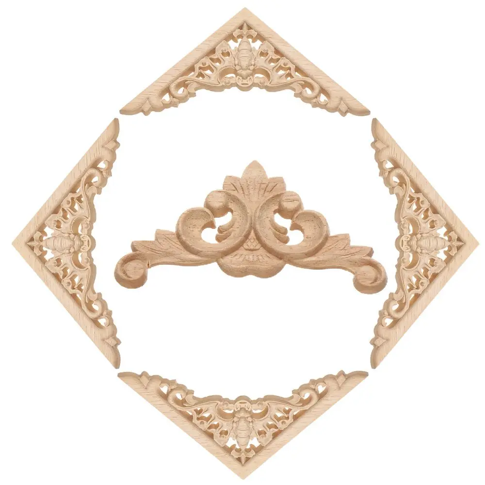 Unique High Quality Unique Furniture Parts wooden Figurines Crafts Corner Appliques Frame Woodcarving Decorative Wood Carved