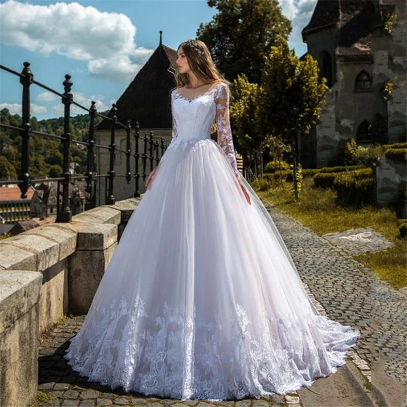 Sumnus mangas compridas apliques de renda a linha vestidos de casamento vestidos de noiva feitos sob encomenda do jardim vestidos de casamento formais 2021