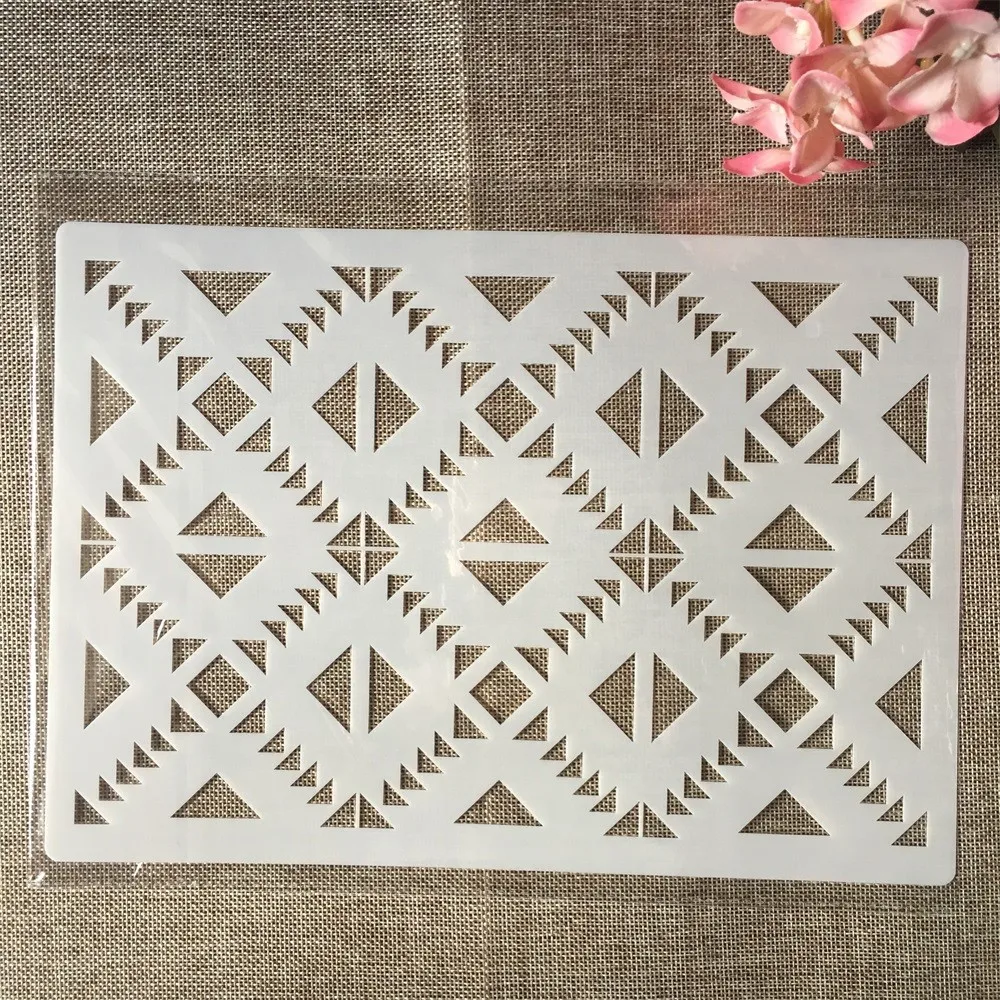 4 sztuk A4 29cm falista geometria tekstura DIY szablony do nakładania warstw malowanie ścian księga gości kolorowanie tłoczenie Album dekoracyjny szablon — zdjęcie 5