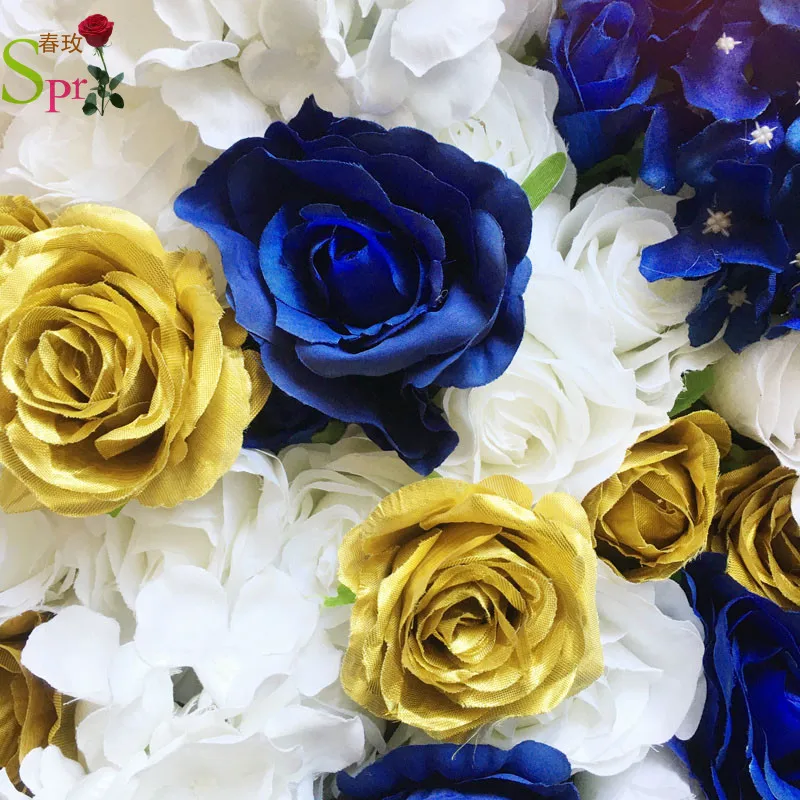 SPR new fashion artifial rose GOLD BLUE flower wall backdrop wedding wholes flower mat for customized flower wall