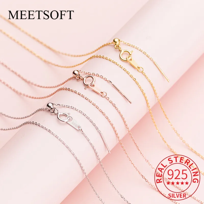 MEETSOFT 925 Sterling Silver Positioning Silicone Bead cross chain Choker Necklace of DIY Handmade Accessory Fine Jewelry