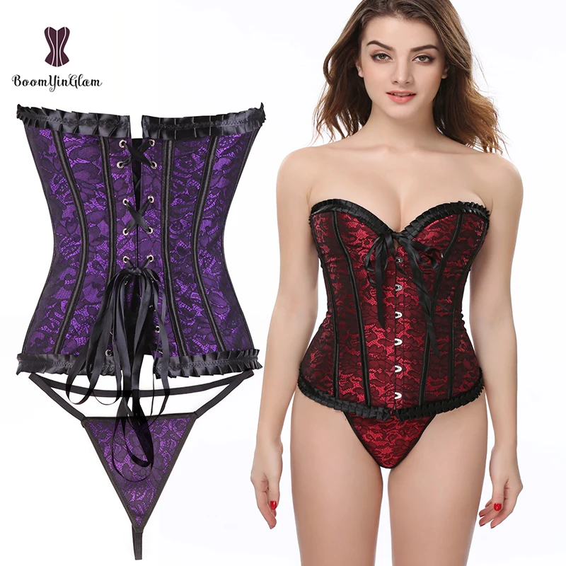 Corsets et Bustier à lacets style victorien, grande taille, rouge, violet, taille haute, corset et Bustier Sexy