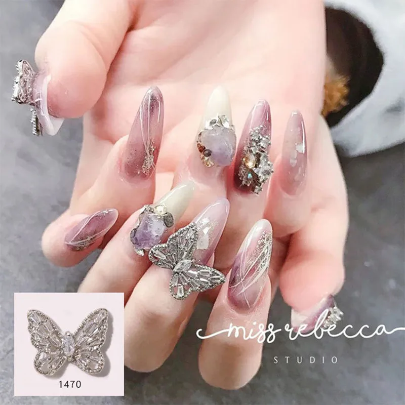 3D Liga Borboleta Nail Art Cadeia, Crystal Pearl, DIY Crystal Glass Stone, Noiva Nail Drill, Transparente Decoração do prego, 1Pc Lote