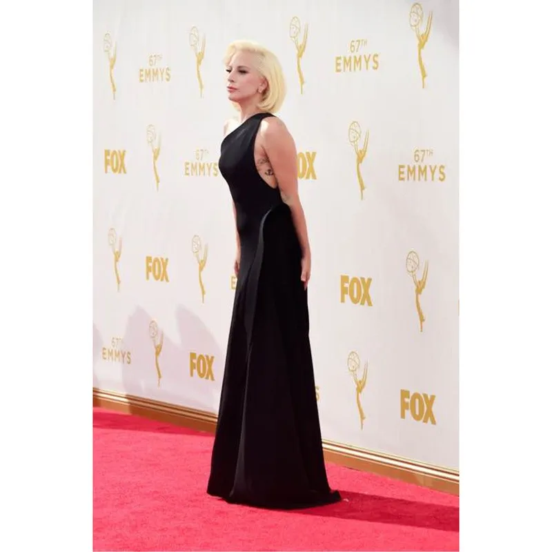 Elegant Lady Gaga Red Carpet Dresses 67th Emmy Awards A-Line Sexy Black Chiffon Party Gown Ruched One Shoulder Celebrity Dresses