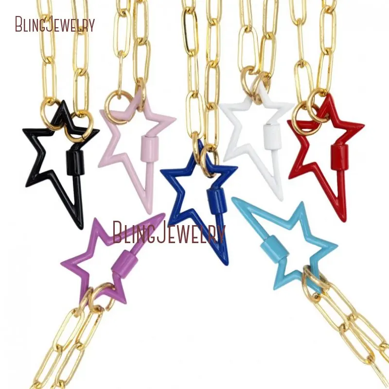 

Enamel Star Lock Necklace Chain Choker Turquoise Screw Clasp Carabiner NM31245