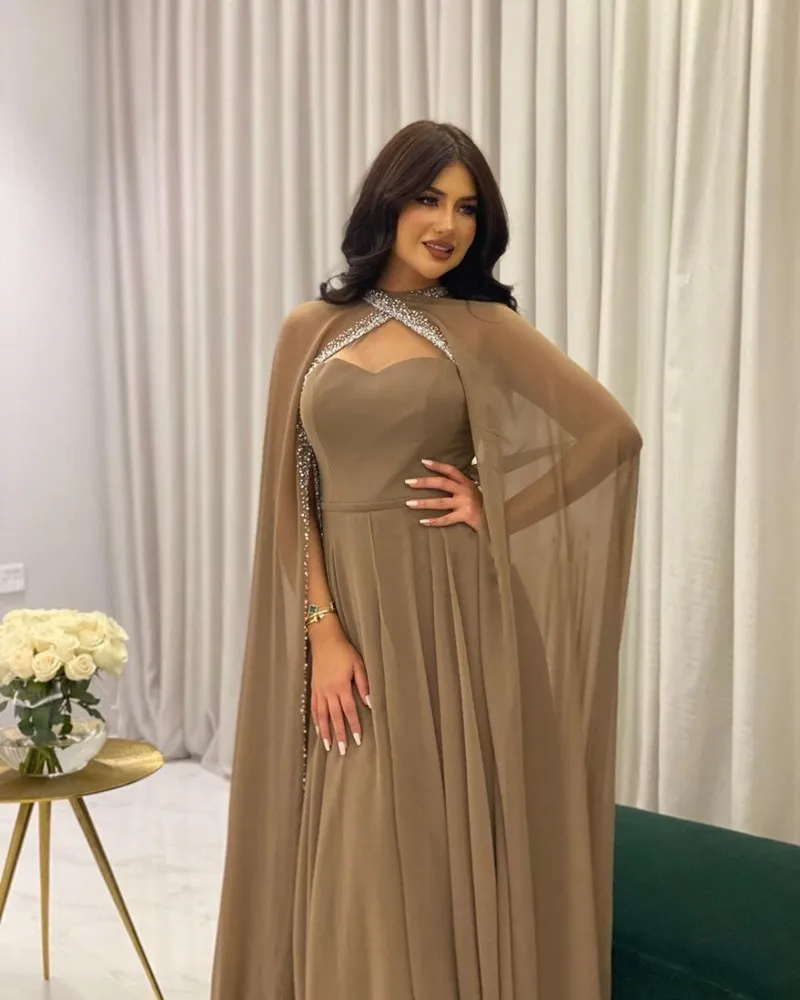 A linha chiffon mãe de vestido de noiva para casamento accasion brown com jaqueta de lantejoulas vestido de festa à noite robe de soirée de mariage