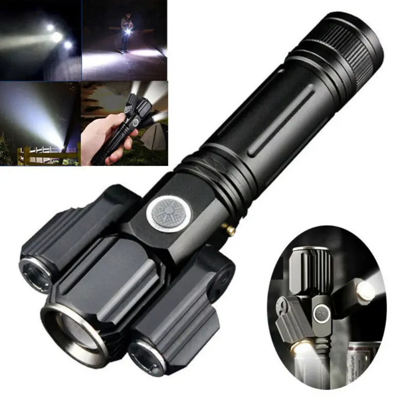 PYMH 20000LM Police Tactical Military LED Lamp Flashlight Torch T6 LED 3 Modes 18650 Flashlight Zoomable 3 Head Light