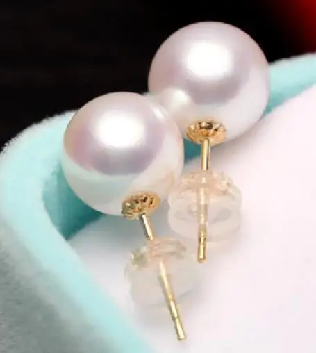 

Free Shipping gorgeous 7-8mm 8-9mm 9-10mm south sea round white pearl earring 14k/20