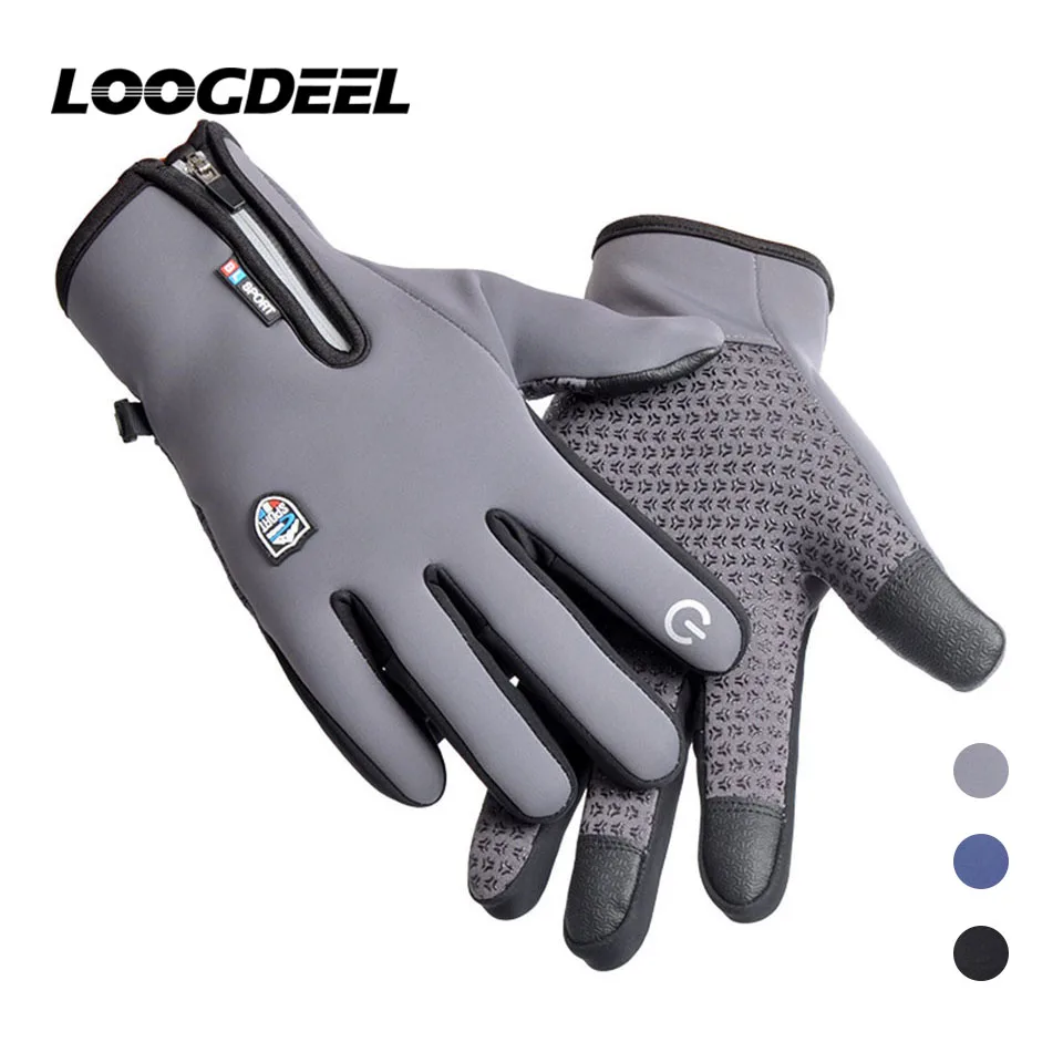 

LOOGDEEL Ski Gloves Touch Screen Anti-slip Full Finger Fitness Sports Outdoor Waterproof Windproof Warm Add Velvet Skiing Gloves