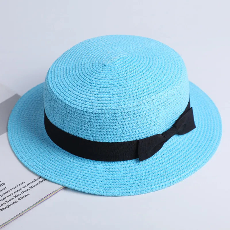 

2021 Hot Sell Spring Summer Beach Sand Parent-Child Sun Fedora Straw Hat Women Flat Top Straw Fedora Hat Sunshade Caps