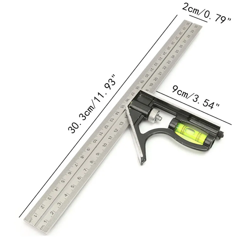 Adjustable Combination Square/Right Angle Ruler 45 / 90 Degree Multifunctional Measuring Tools for Woodworking Universal