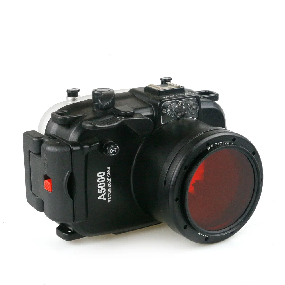 40m 130ft للماء تحت الماء الغوص كاميرا حالة لسوني A5000 16-50 مللي متر + الألومنيوم الغوص مقبض + 67 مللي متر الأحمر فلتر