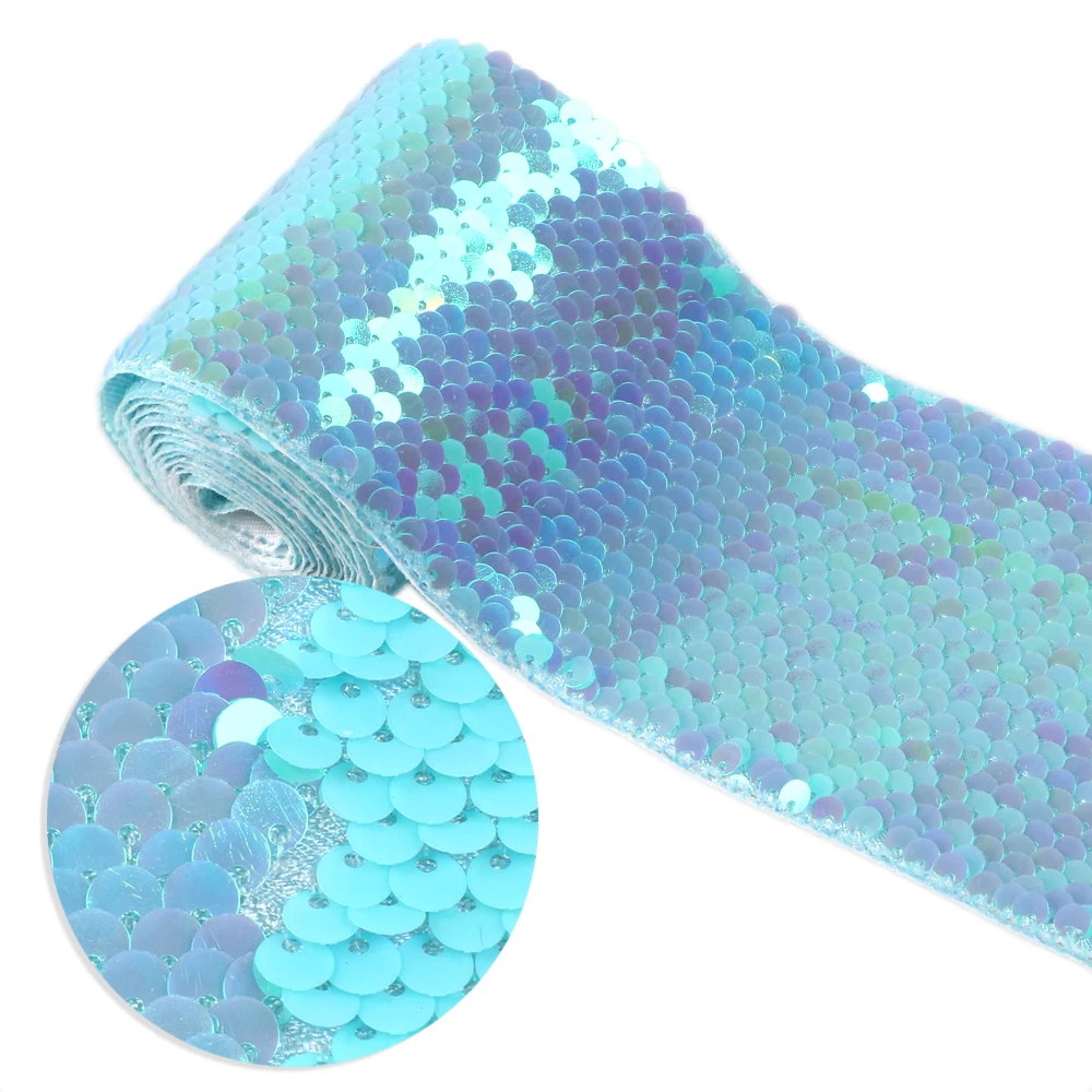 David accessories 2Y 75mm (discontinuous) 60mm Rainbow Reversible Sequin Fish Scale Satin Ribbon,DIY Decoration,2Yc8866