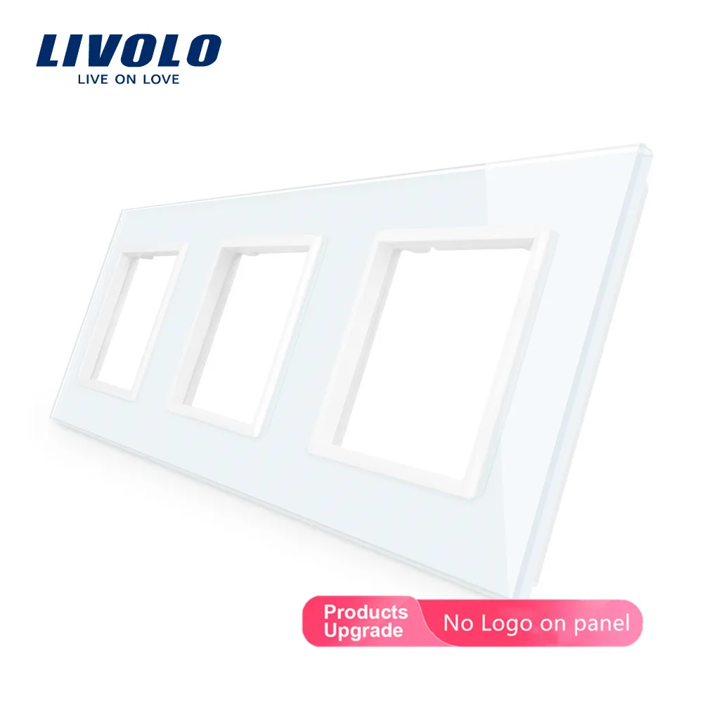 Livolo cristal de perla blanca de lujo, 222mm * 80mm estándar de la UE, Panel de vidrio Triple para interruptor y enchufe de pared, VL-C7-SR/SR/SR-12