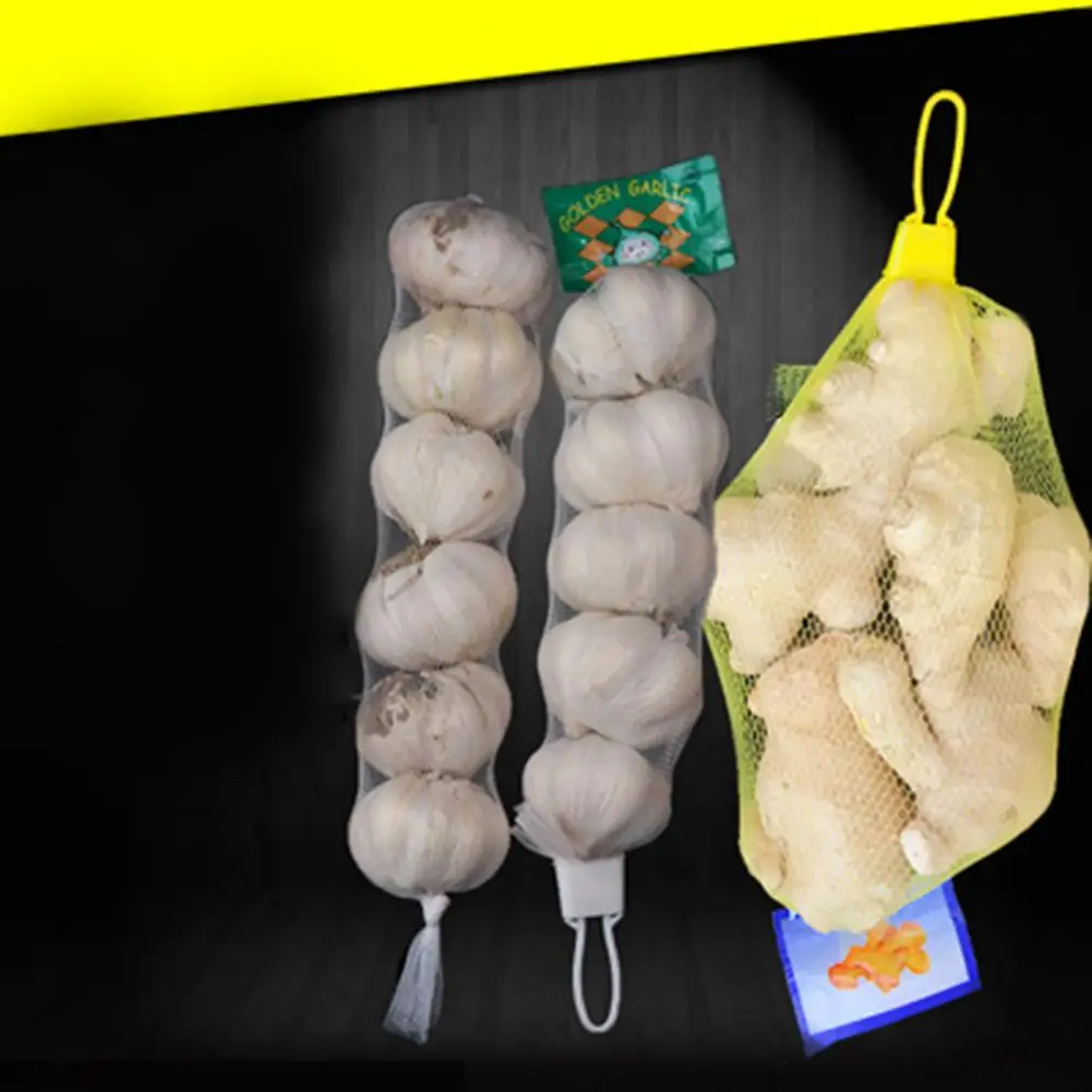 100Pcs Fruit Vegetable Mesh Bags Convenient Reusable PE Breathable Garlic Ginger Packing Net Sacks Plastic Buckles for Market