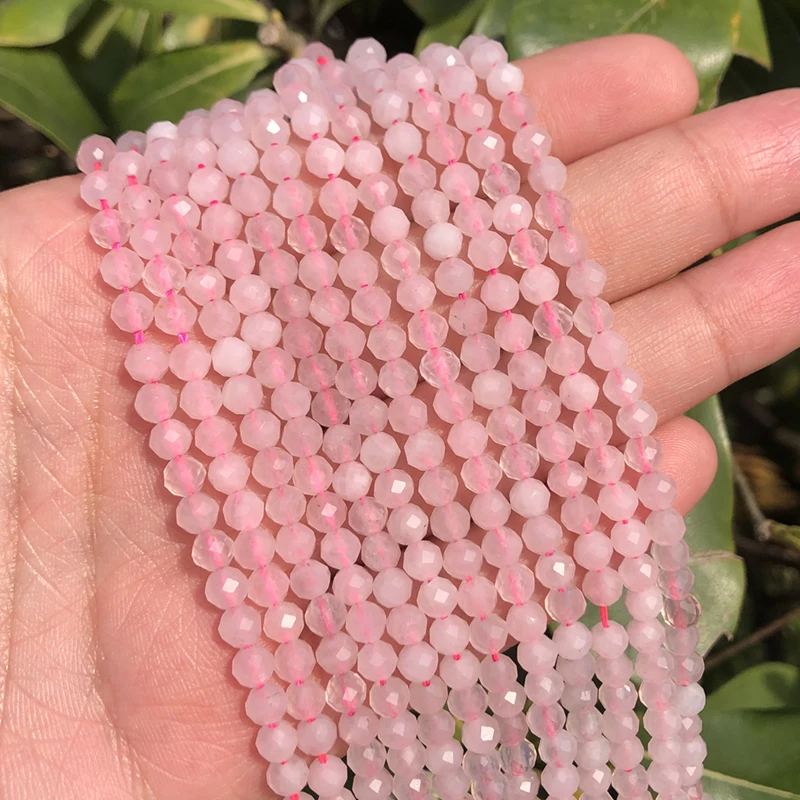 Natural Faceted Rose Pink Quartz Small Beads 2 3 4 mm Waist Stone Beads for Jewelry Making DIY Bracelet Earrings Accessories